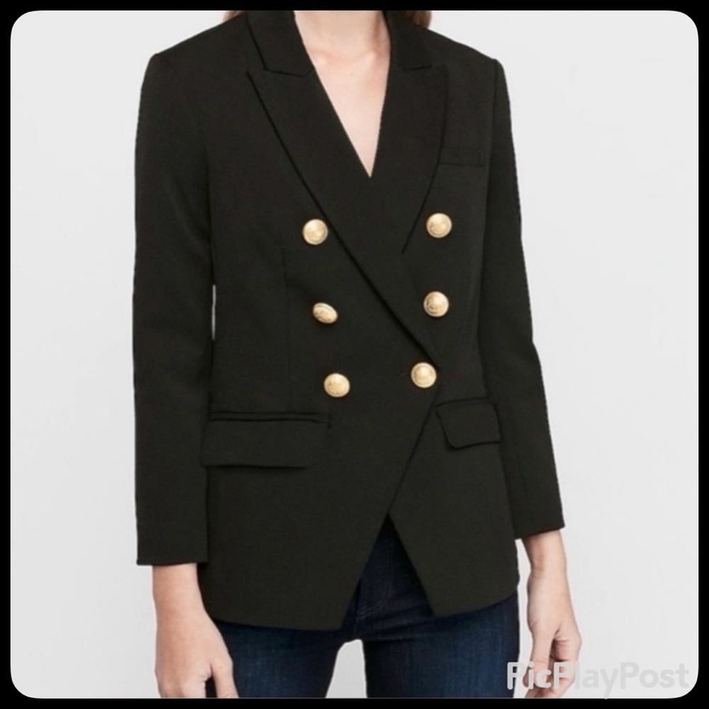 Express Classic Double-Breasted Black Blazer with Gold Buttons (Size 6) NWT